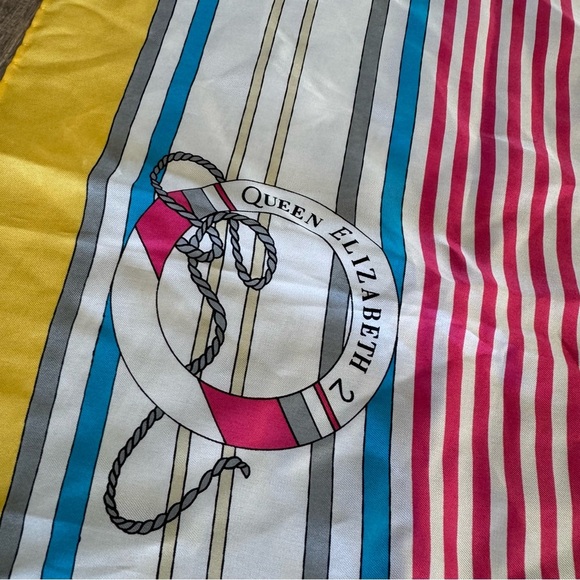 Vintage Country Club Nautical Queen Elizabeth Ship Yellow Pure Silk Scarf - Picture 6 of 6